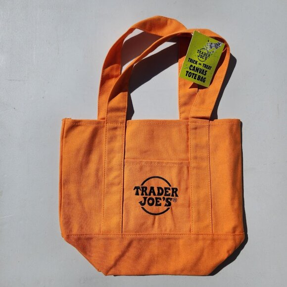 NEW Trader Joe's Orange Mini Tote Trick or Treat Canvas Bag Halloween Trader Joe - Picture 1 of 7